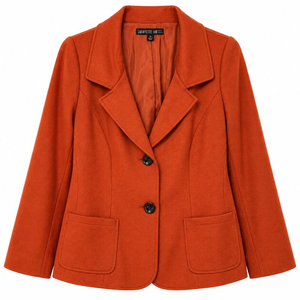 Lafayette 148 Blazer Orange Size 14 Notched Collar 2 Button Patch Pockets Italy